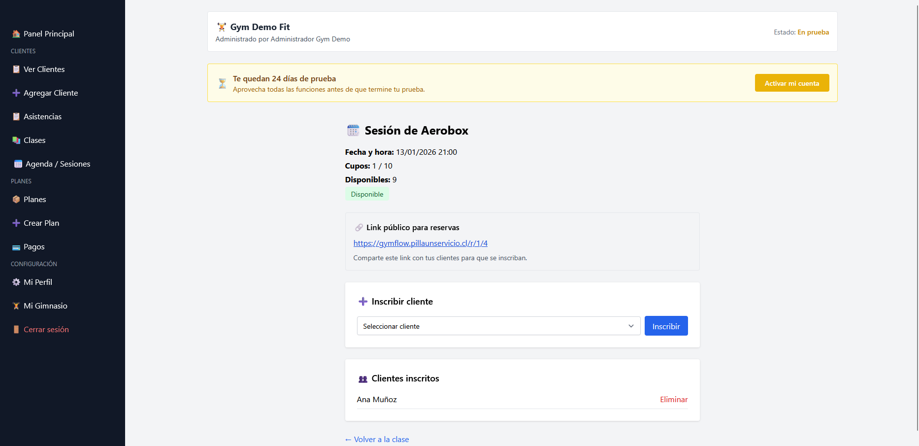 Reservas públicas en GymFlow